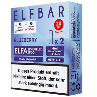 2x ELFBAR ELFA Pod Blueberry 20mg/ml Frontansicht World of Smoke