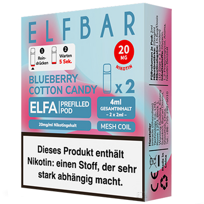 2x ELF BAR ELFA Pod Blueberry Cotton Candy 20mg/ml Frontansicht World of Smoke