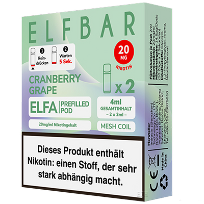2x ELF BAR ELFA Pods Cranberry Grape 20mg/ml Frontansicht World of Smoke