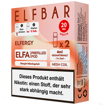 2x ELF BAR ELFA Pods Elfergy 20mg/ml Frontansicht World of Smoke