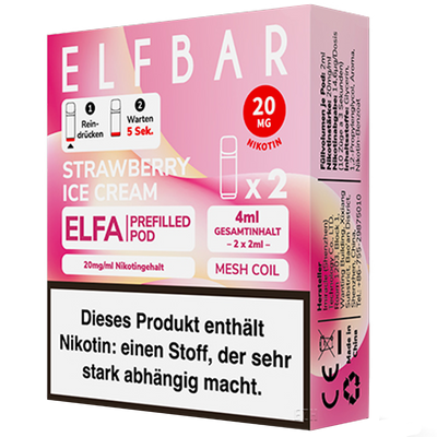 2x ELF BAR ELFA Pod Pods Strawberry Ice Cream 20mg/ml Frontansicht World of Smoke