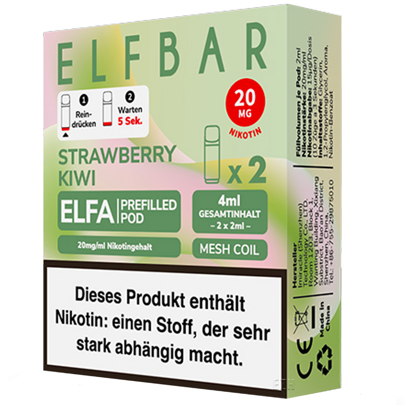 2x ELF BAR ELFA Pods Strawberry Kiwi 20mg/ml Frontansicht World of Smoke