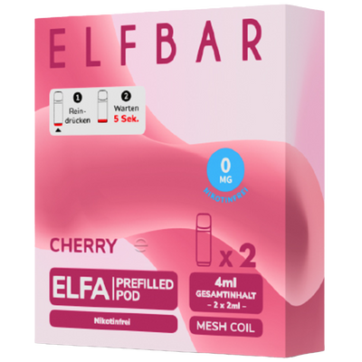 2x ELFBAR ELFA CP Pods Nikotinfrei Cherry 0mg/ml Frontansicht World of Smoke