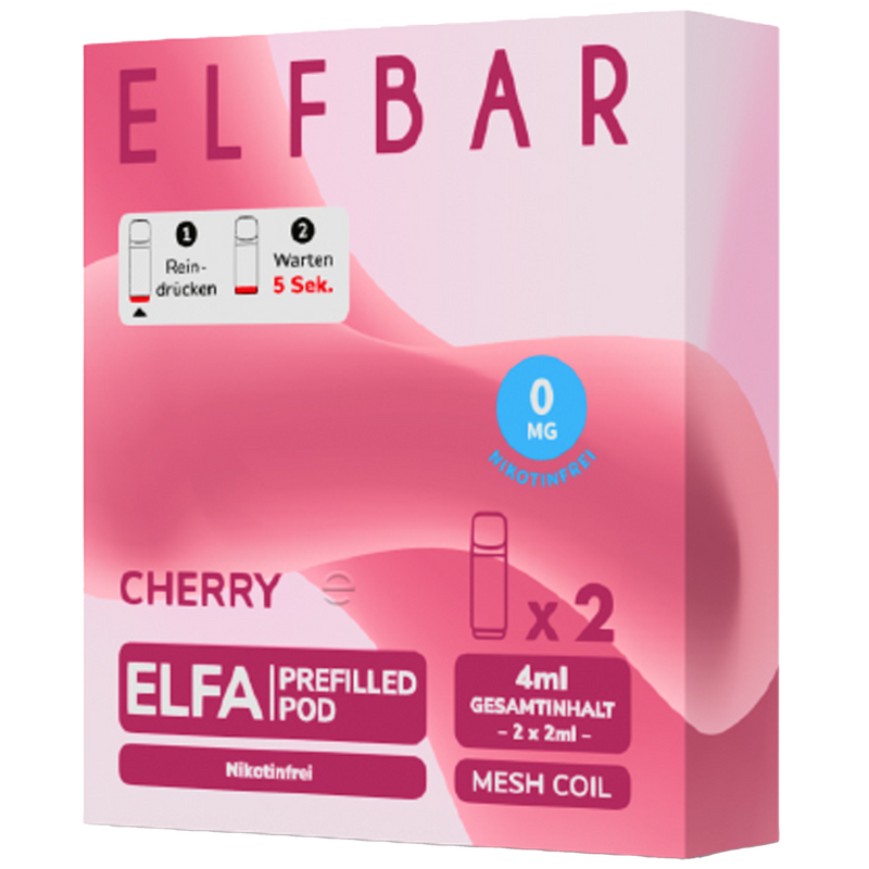 2x ELFBAR ELFA CP Pods Nikotinfrei Cherry 0mg/ml Frontansicht World of Smoke