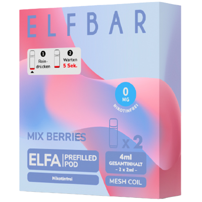 2x ELFBAR ELFA CP Pods Nikotinfrei Mix Berries 0mg/ml Frontansicht World of Smoke