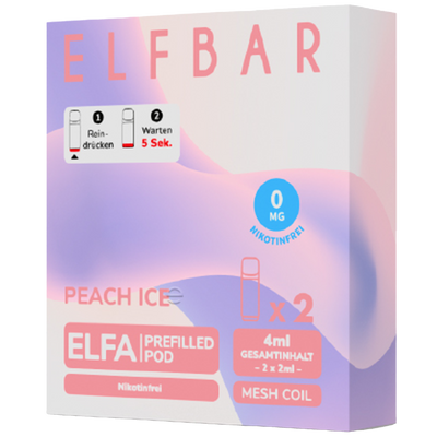 2x ELFBAR ELFA CP Pods Nikotinfrei Peach Ice 0mg/ml Frontansicht World of Smoke