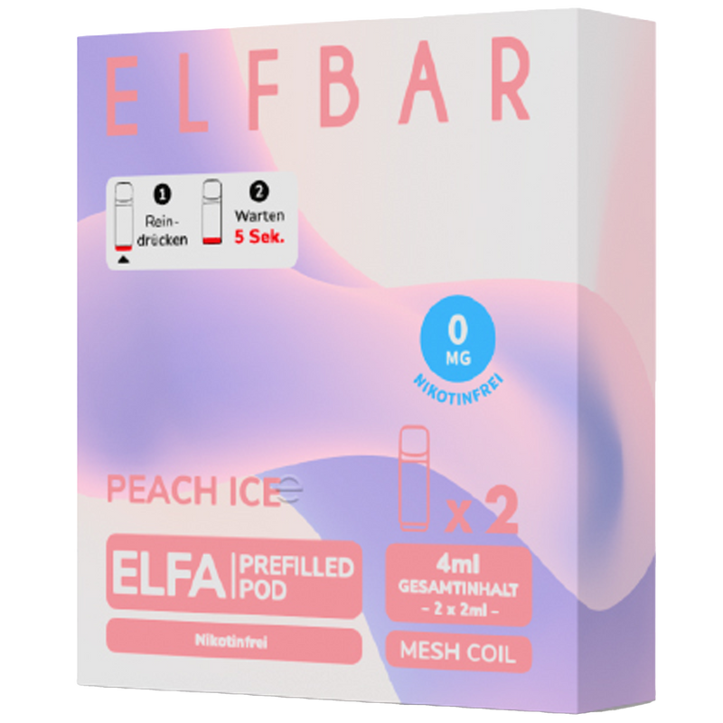 2x ELFBAR ELFA CP Pods Nikotinfrei Peach Ice 0mg/ml Frontansicht World of Smoke