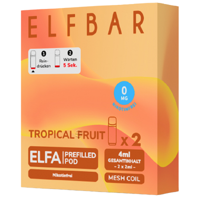 2x ELFBAR ELFA CP Pods Nikotinfrei Tropical Fruit 0mg/ml Frontansicht World of Smoke