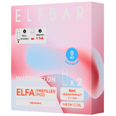 2x ELFBAR ELFA CP Pods Nikotinfrei Watermelon 0mg/ml Frontansicht World of Smoke