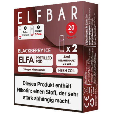 2x ELFBAR ELFA CP prefilled Pods Blackberry Ice 20mg/ml Frontansicht World of Smoke