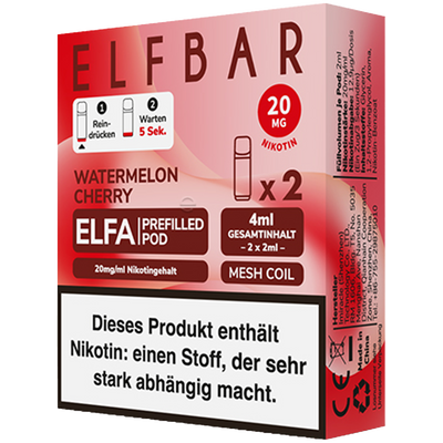 2x ELFBAR ELFA CP Prefilled Pod Watermelon Cherry 20mg/ml  Frontansicht World of Smoke