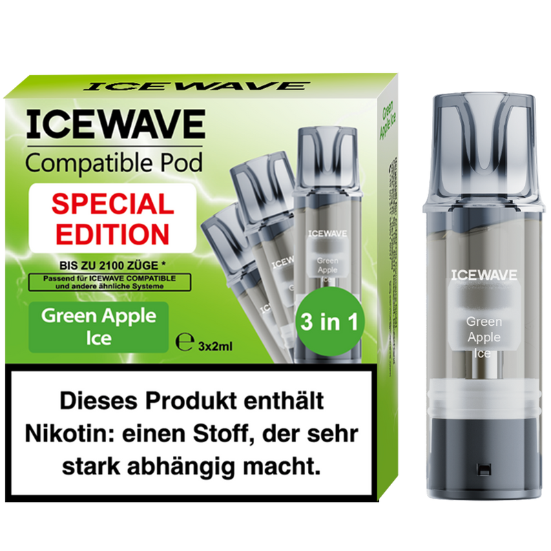 3x ICEWAVE Green Apple Ice 20mg/ml Frontansicht World of Smoke