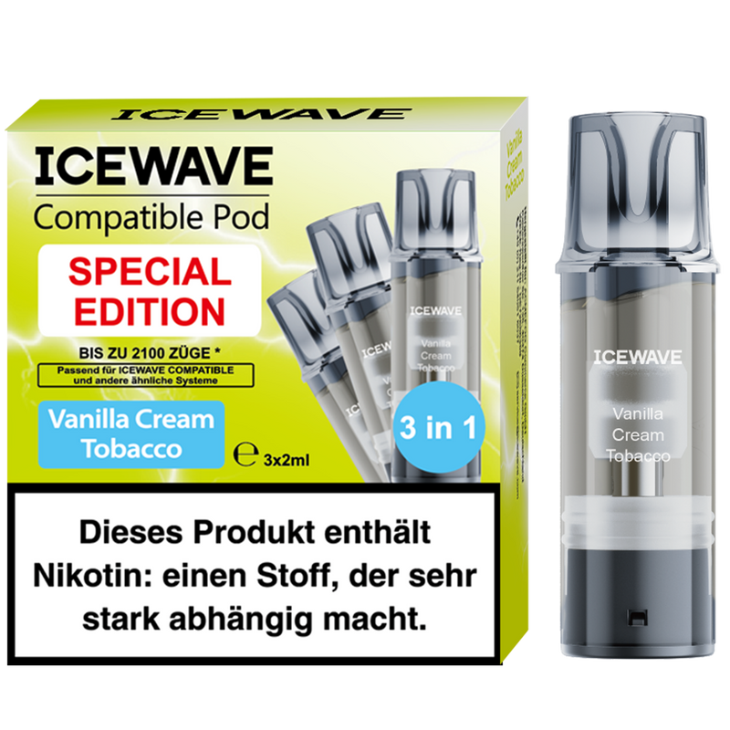 3x ICEWAVE Vanilla Cream Tobacco 20mg/ml Frontansicht World of Smoke