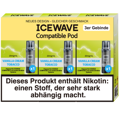 3x ICEWAVE Vanilla Cream Tobacco 20mg/ml Frontansicht World of Smoke