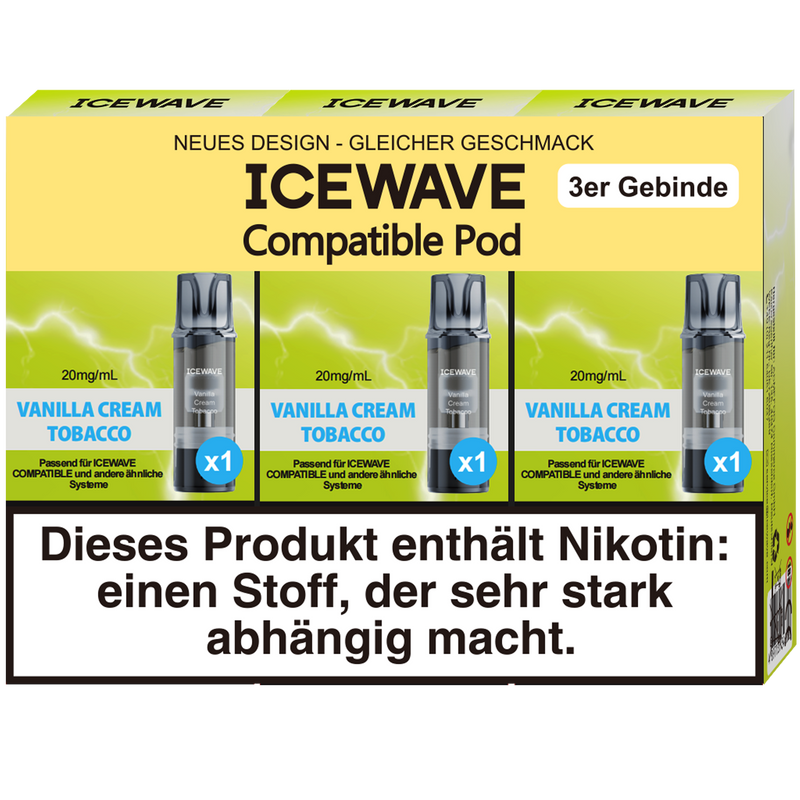 3x ICEWAVE Vanilla Cream Tobacco 20mg/ml Frontansicht World of Smoke