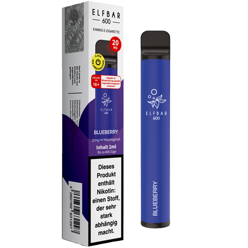 ELF BAR Einweg E-Zigarette Blueberry 20mg/ml ca. 600 Züge Frontansicht World of Smoke