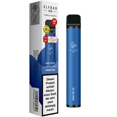 ELF BAR Einweg E-Zigarette Mad Blue 20mg 600 Züge Frontansicht World of Smoke
