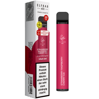 ELF BAR Einweg E-Zigarette Strawberry Raspberry Cherry Ice 20mg 600 Züge Frontansicht World of Smoke