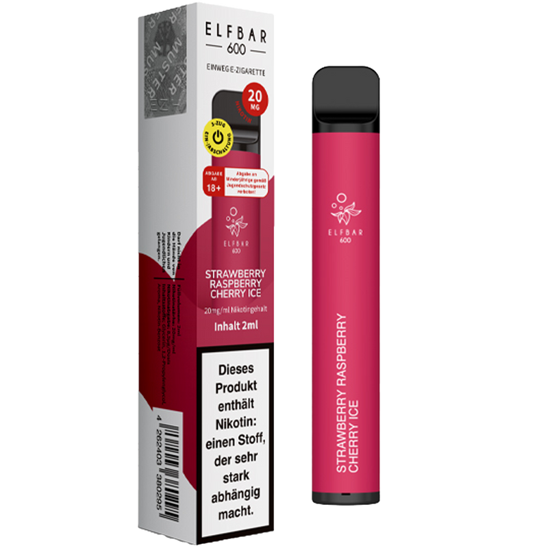 ELF BAR Einweg E-Zigarette Strawberry Raspberry Cherry Ice 20mg 600 Züge Frontansicht World of Smoke