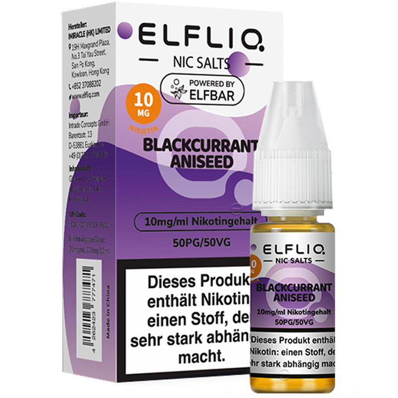 ELFBAR Elfliq 10mg SALT Liquid Blackcurrant Aniseed 10ml Frontansicht World of Smoke