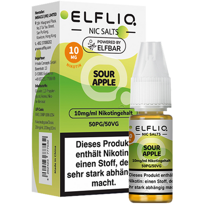 ELFBAR Elfliq 10mg SALT Liquid Sour Apple 10ml Frontansicht World of Smoke