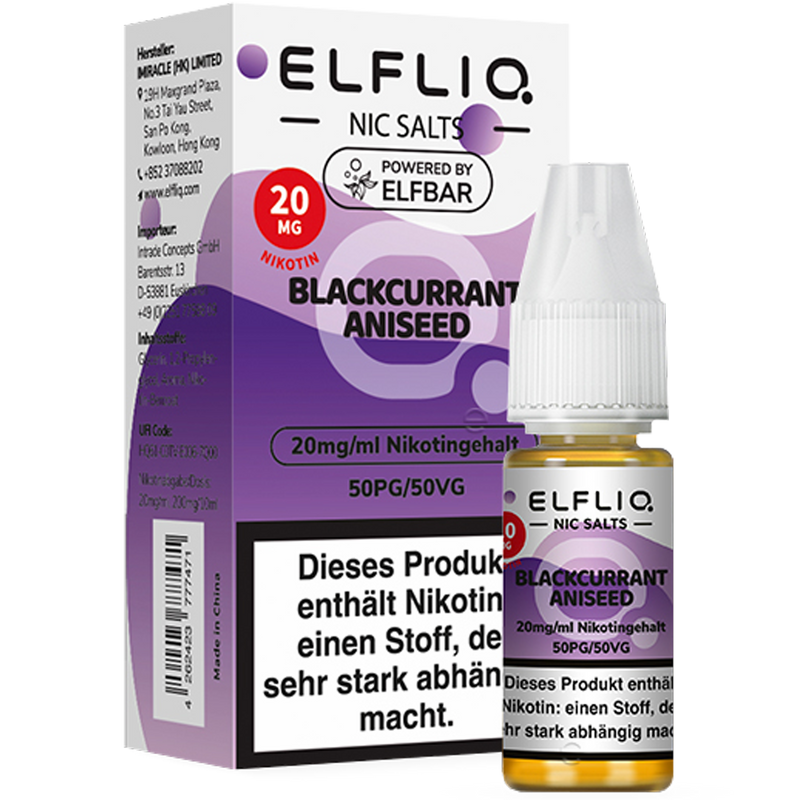 ELFBAR Elfliq 20mg SALT Liquid Blackcurrant Aniseed 10ml Frontansicht World of Smoke