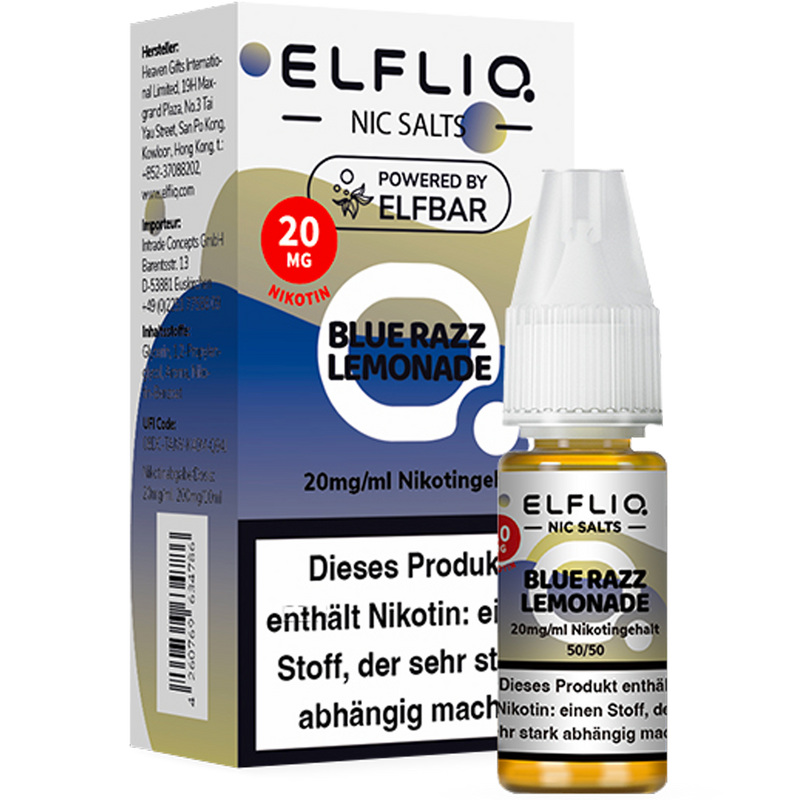 ELFBAR Elfliq 20mg SALT Liquid Blue Razz Lemonade 10ml Frontansicht World of Smoke