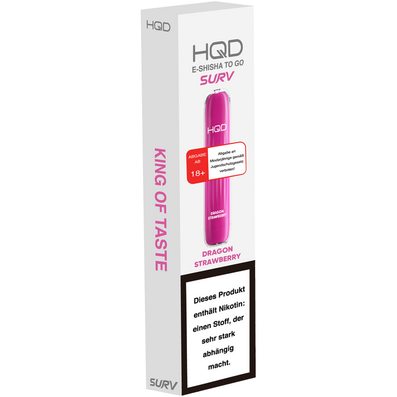 HQD SURV Einweg E-Zigarette Dragon Strawberry 18mg/ml, 600 Züge Frontansicht World of Smoke