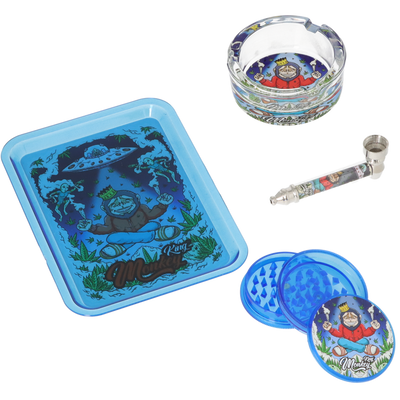 Monkey King Set Grinder 3tlg Pipe Ascher Tray Weltraum Detailansicht World of Smoke